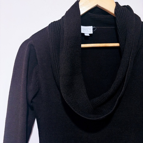 SUZY SHIER Brown knit tunic sweater | Cowl neck cozy style | X-Small • - Picture 3 of 8